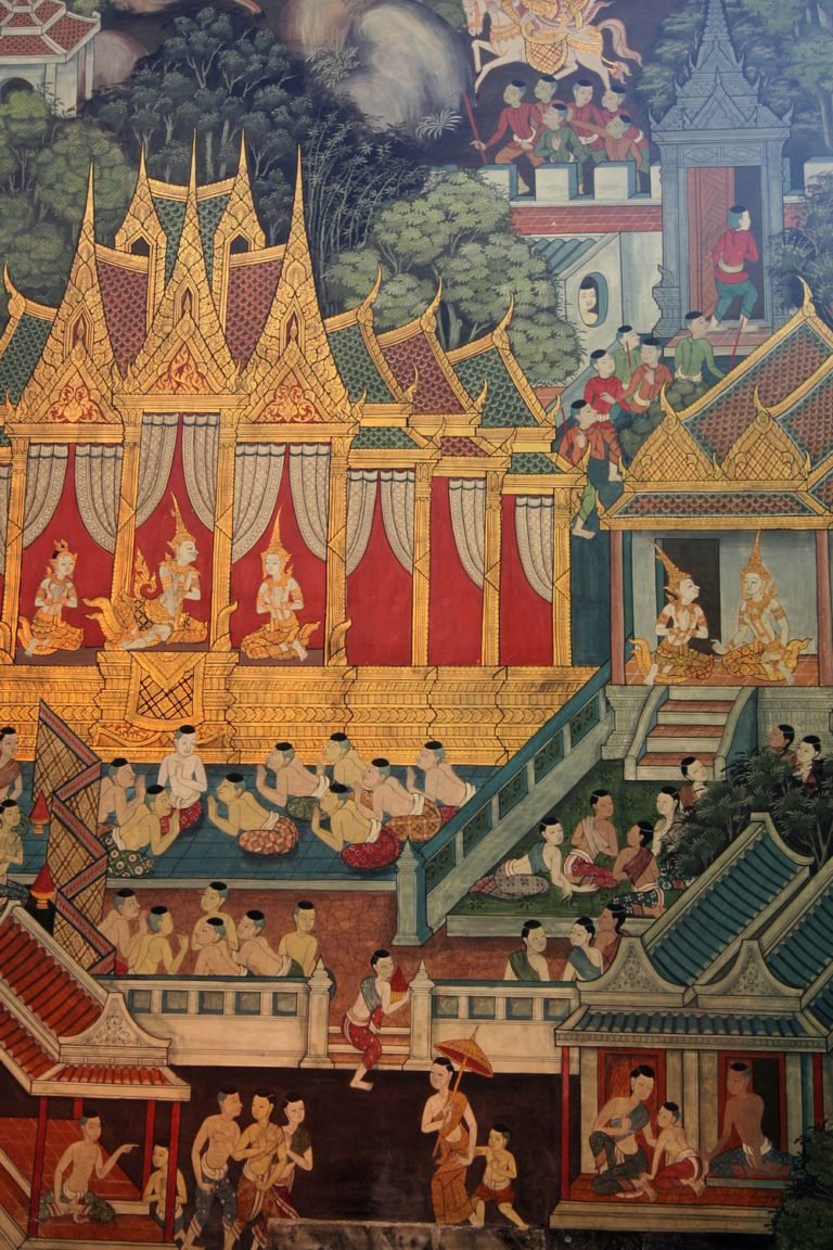 red_thai_temple_mural_R Print A Wallpaper